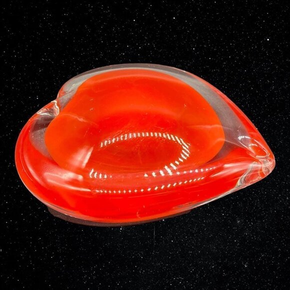 Art Glass Cased Clear Red Heart Shaped Paperweight Figurine 1”T 3”W - Picture 7 of 10